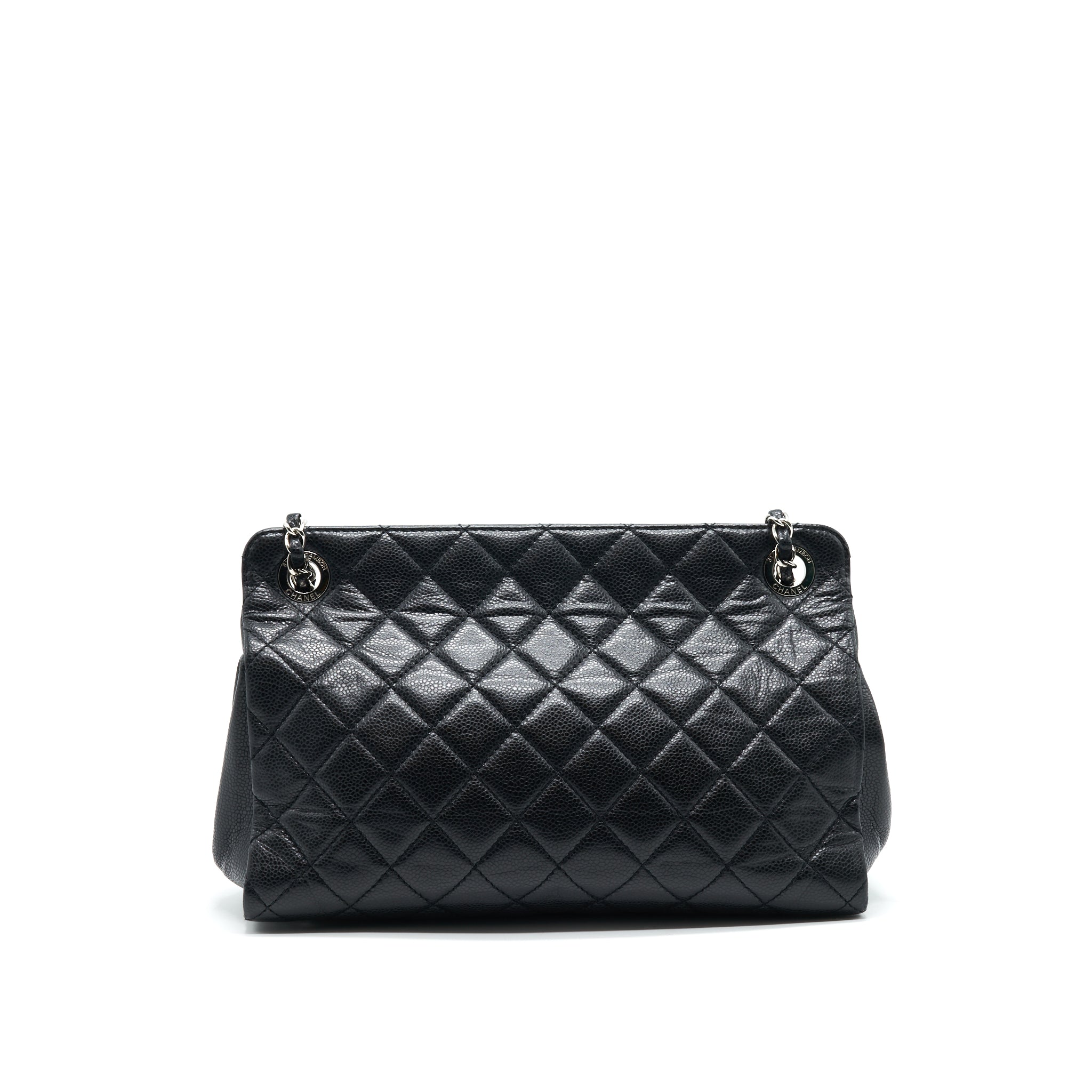 CHANEL QUILTED LEATHER TOTE BAG WITH CHAIN IN CARVIAR BLACK SHW