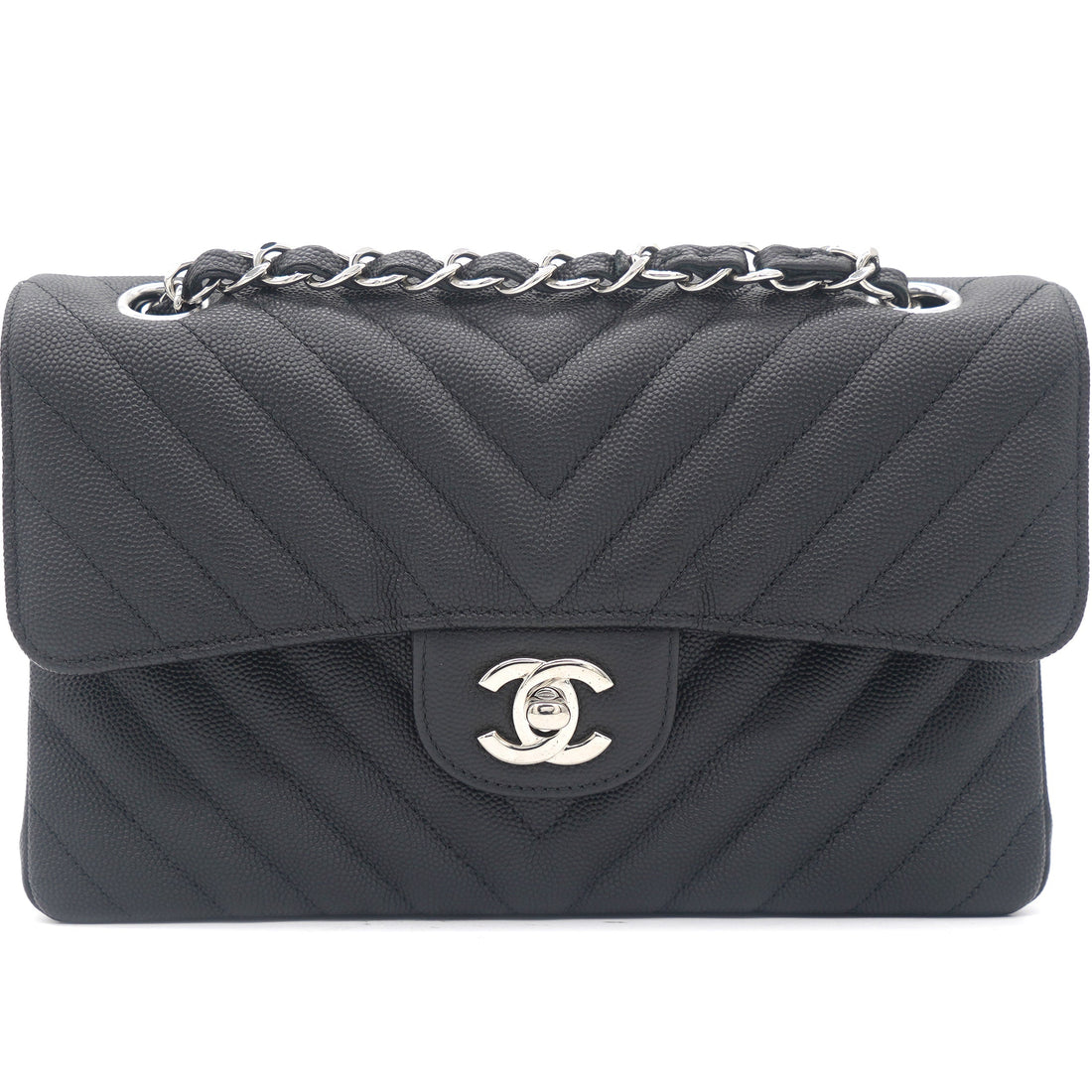 Chanel Caviar Chevron Quilted Small Double Flap Black