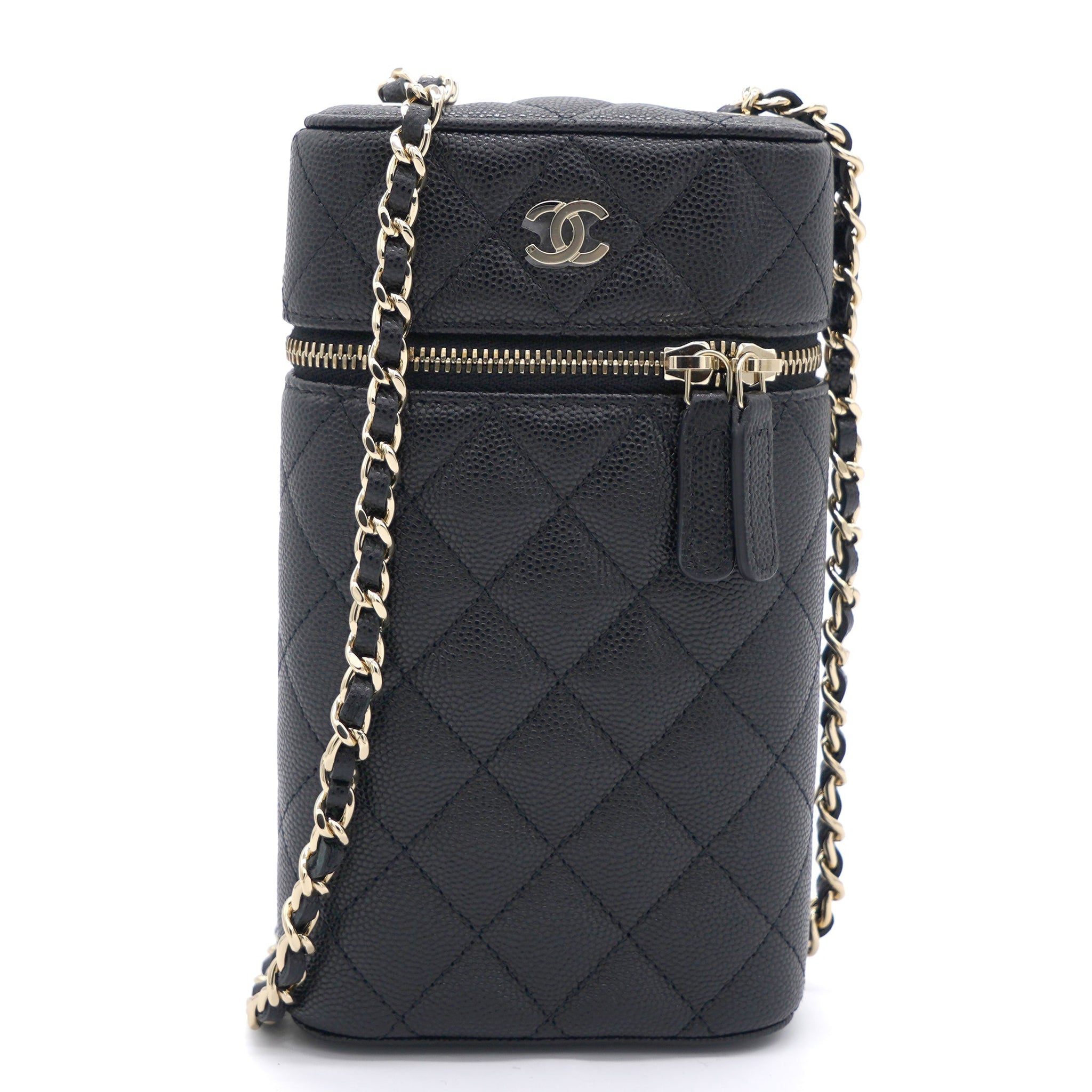 Chanel Caviar Quilted Small Vertical Vanity Case With Chain Black