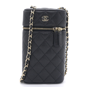 Chanel Caviar Quilted Small Vertical Vanity Case With Chain Black