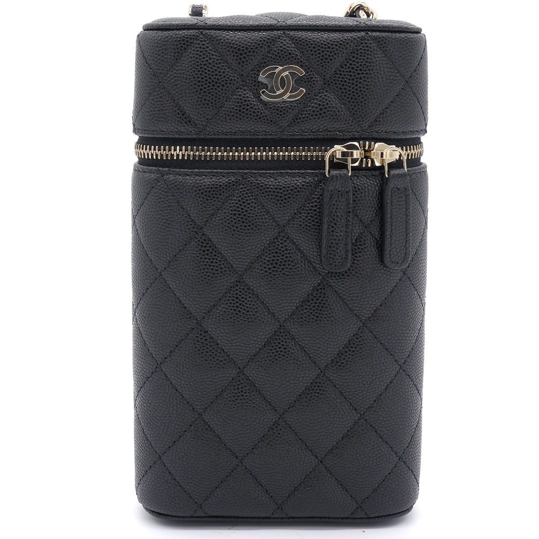 Chanel Caviar Quilted Small Vertical Vanity Case With Chain Black