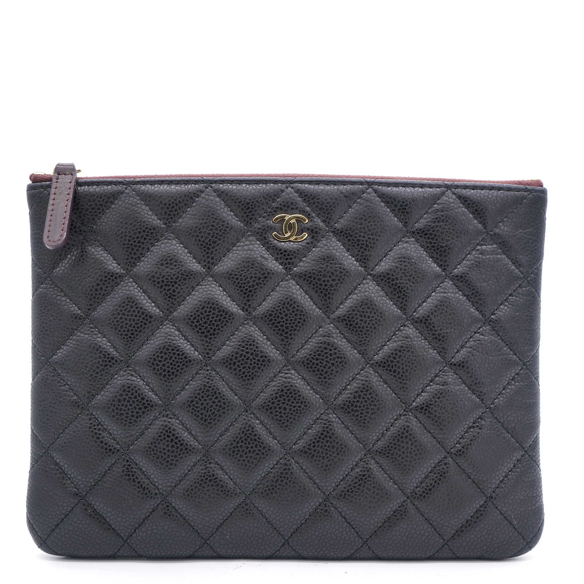 Chanel Black Quilted Caviar Leather Small O-Case Clutch