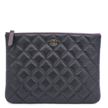 Chanel Black Quilted Caviar Leather Small O-Case Clutch