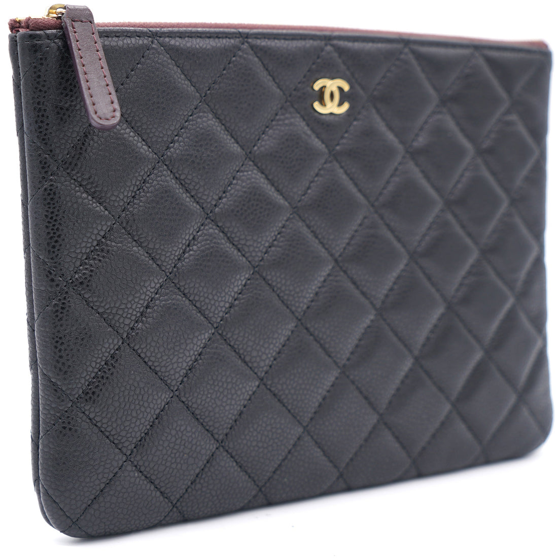 Chanel Black Quilted Caviar Leather Small O-Case Clutch