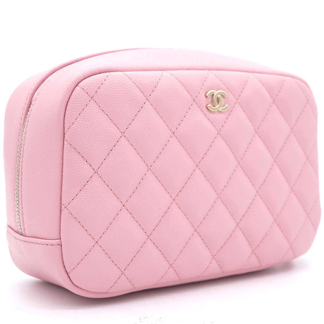 Chanel Caviar Quilted Medium Curvy Pouch Cosmetic Case Light Pink