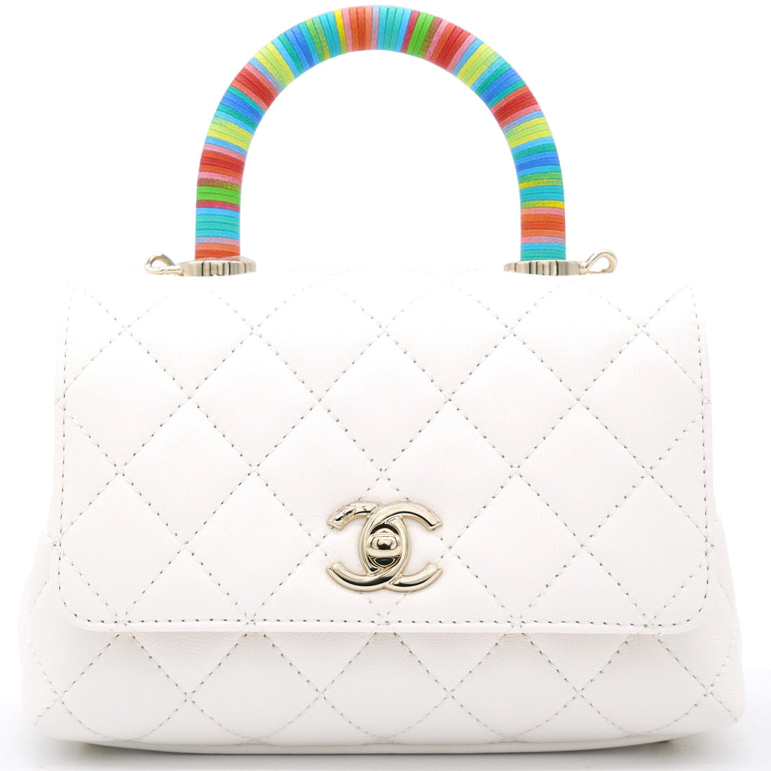 Chanel White Caviar Leather Mini Coco Top Handle Bag