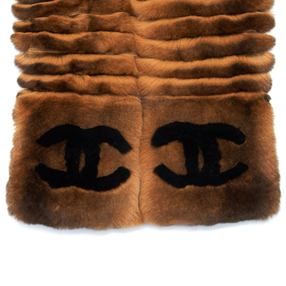 Chanel CC Logo Fur Long Scarf Brown