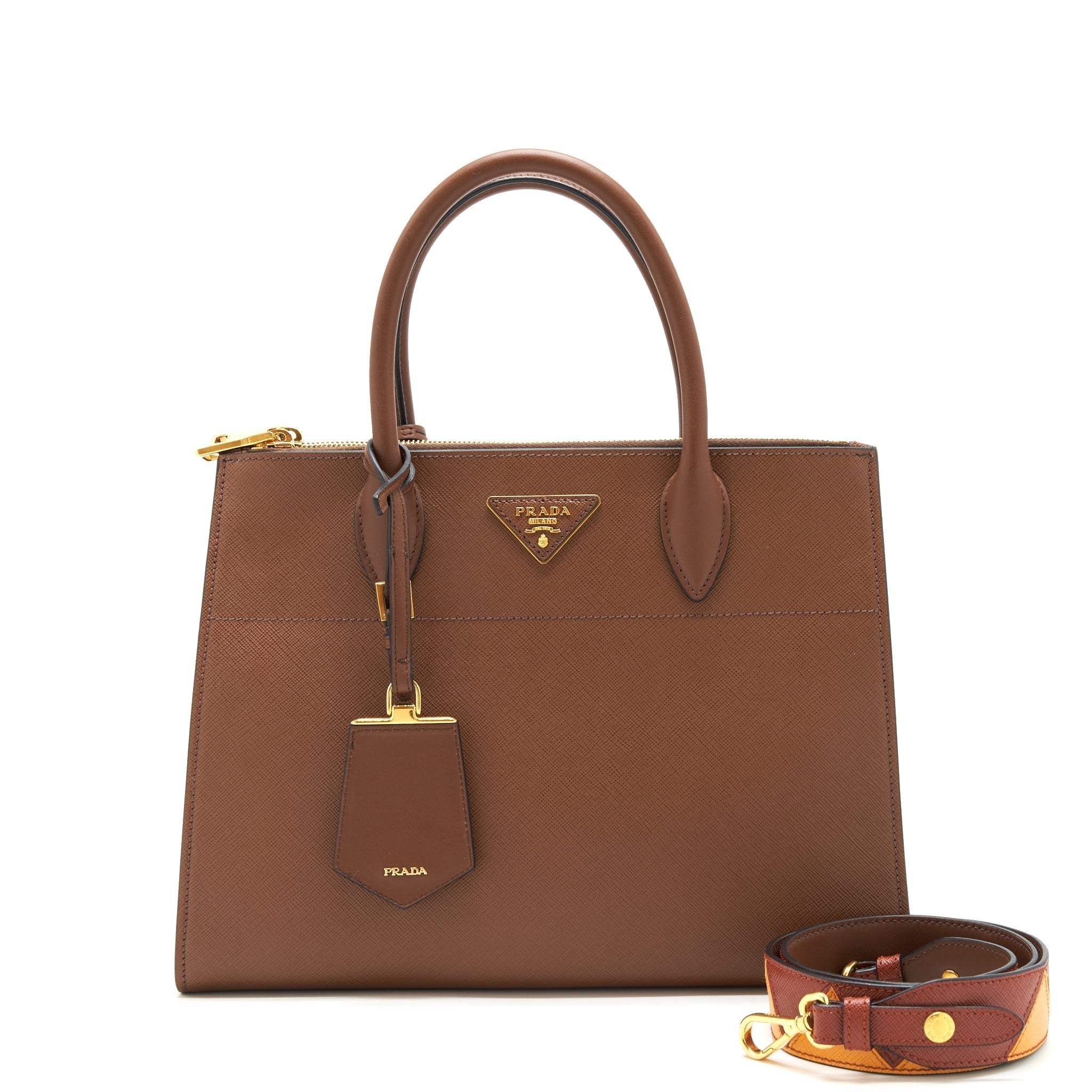 PRADA Saffiano Borda Bag Brown GHW
