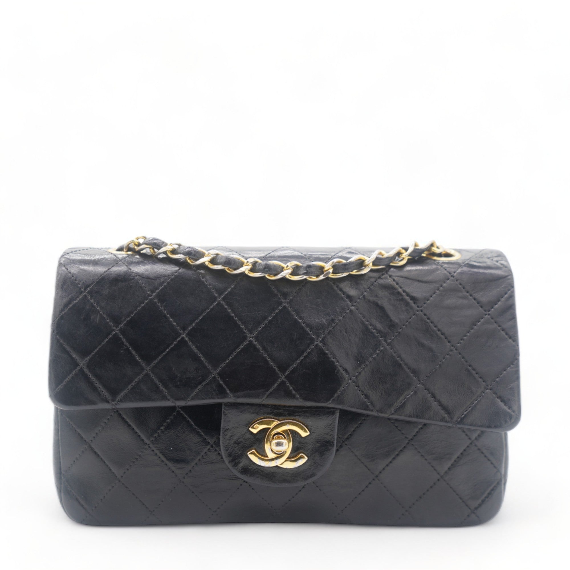 Chanel Vintage Black Quilted Lambskin Leather Classic Small Double Flap Bag