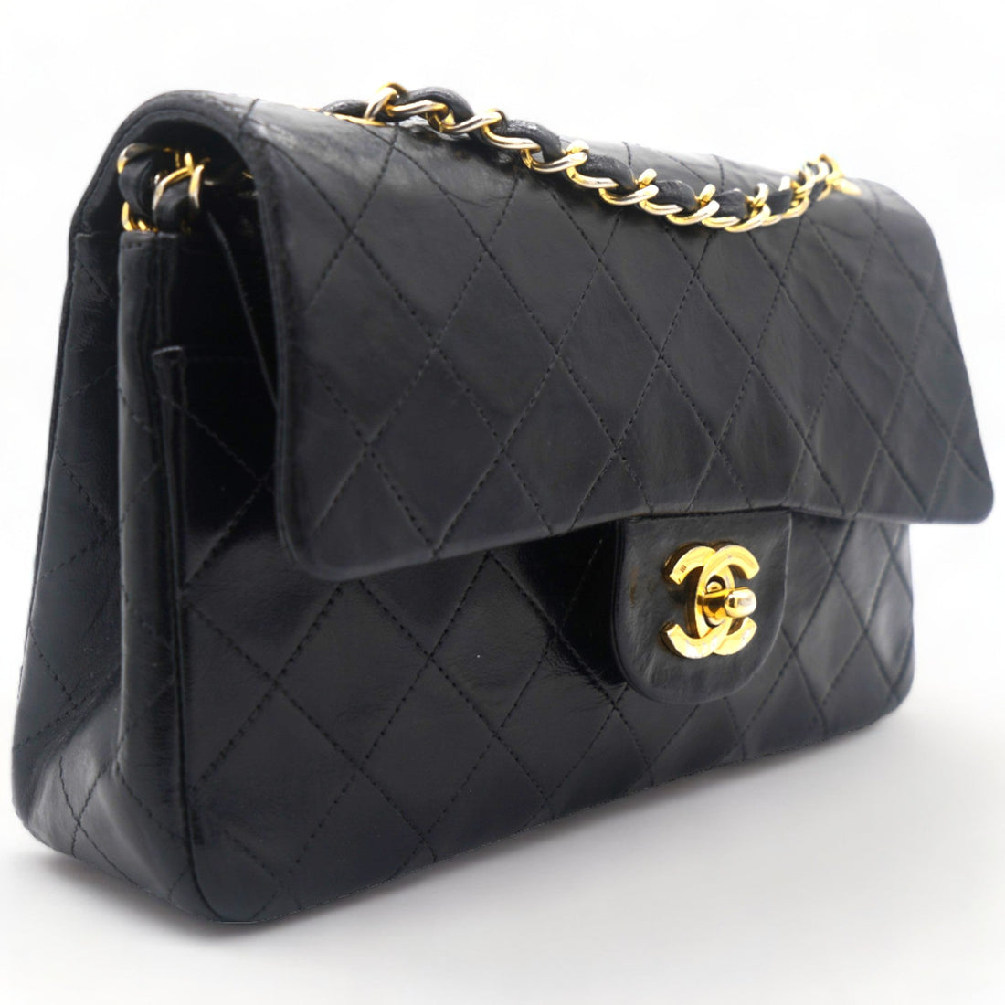Chanel Vintage Black Quilted Lambskin Leather Classic Small Double Flap Bag