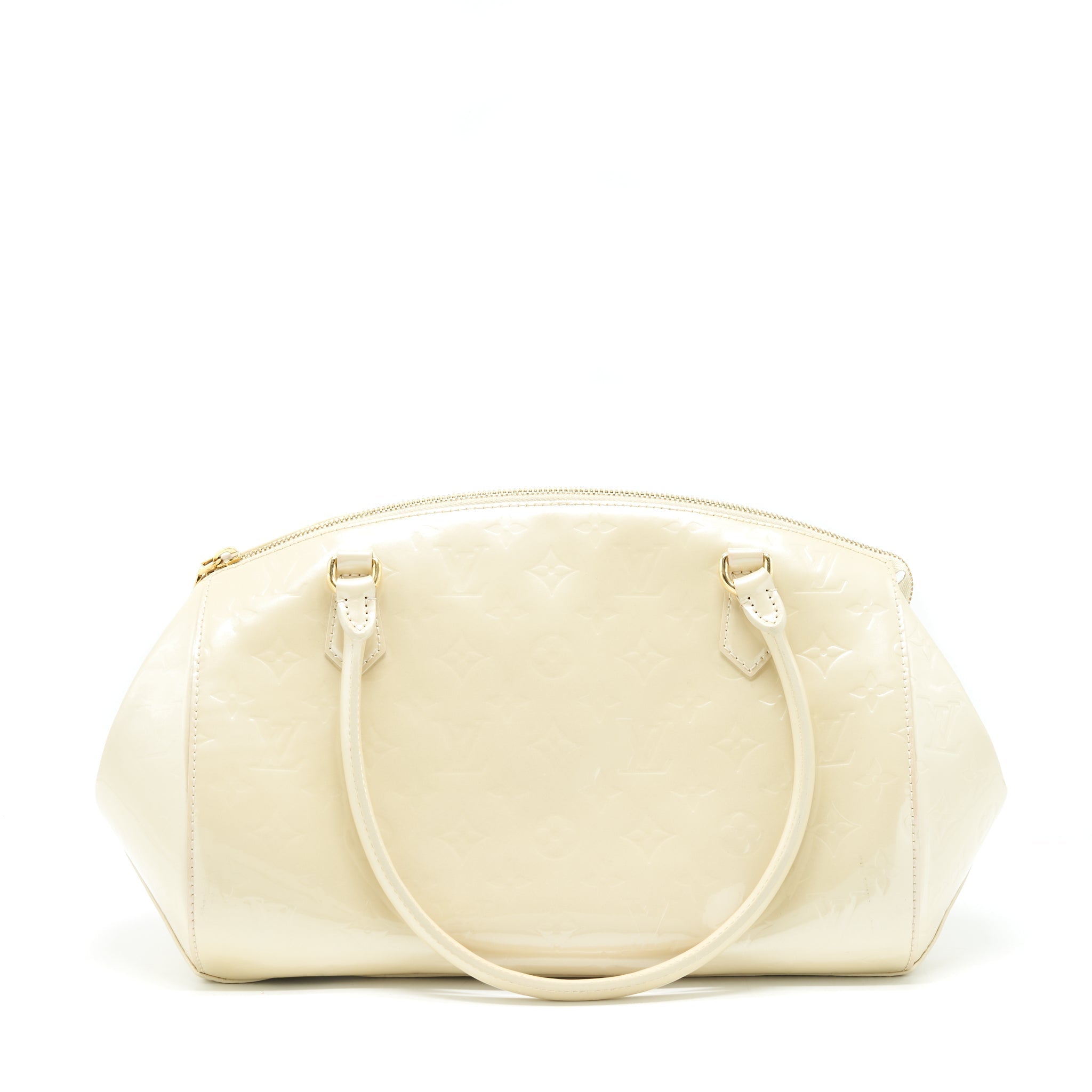 Louis Vuitton Vintage Bowling Tote Shoulder Bag Patent white GHW