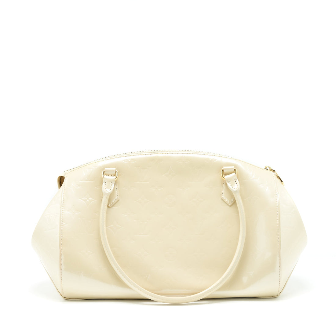 Louis Vuitton Vintage Bowling Tote Shoulder Bag Patent white GHW