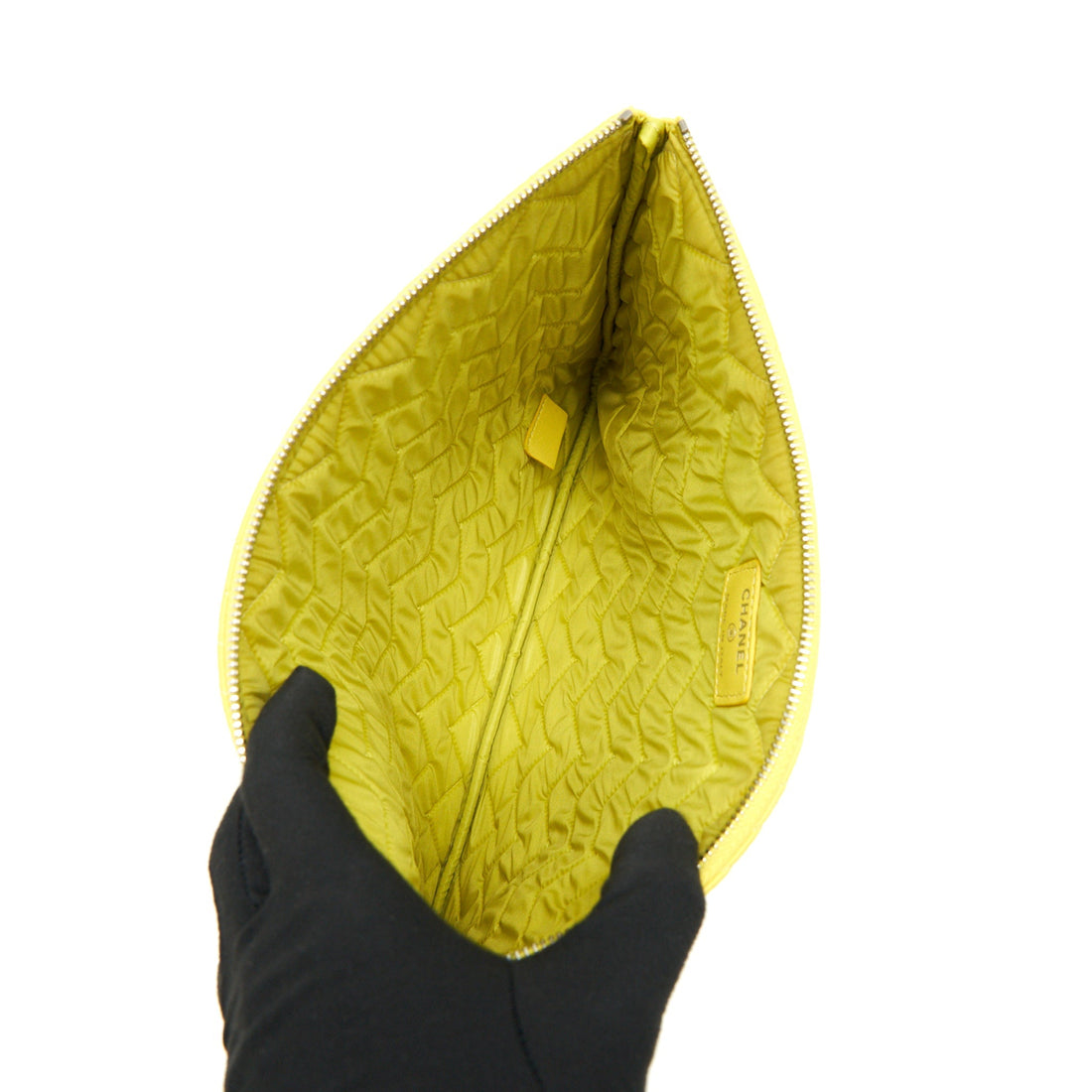 CHANEL CHEVRON CLUTCH BAG IN YELLOW SHW