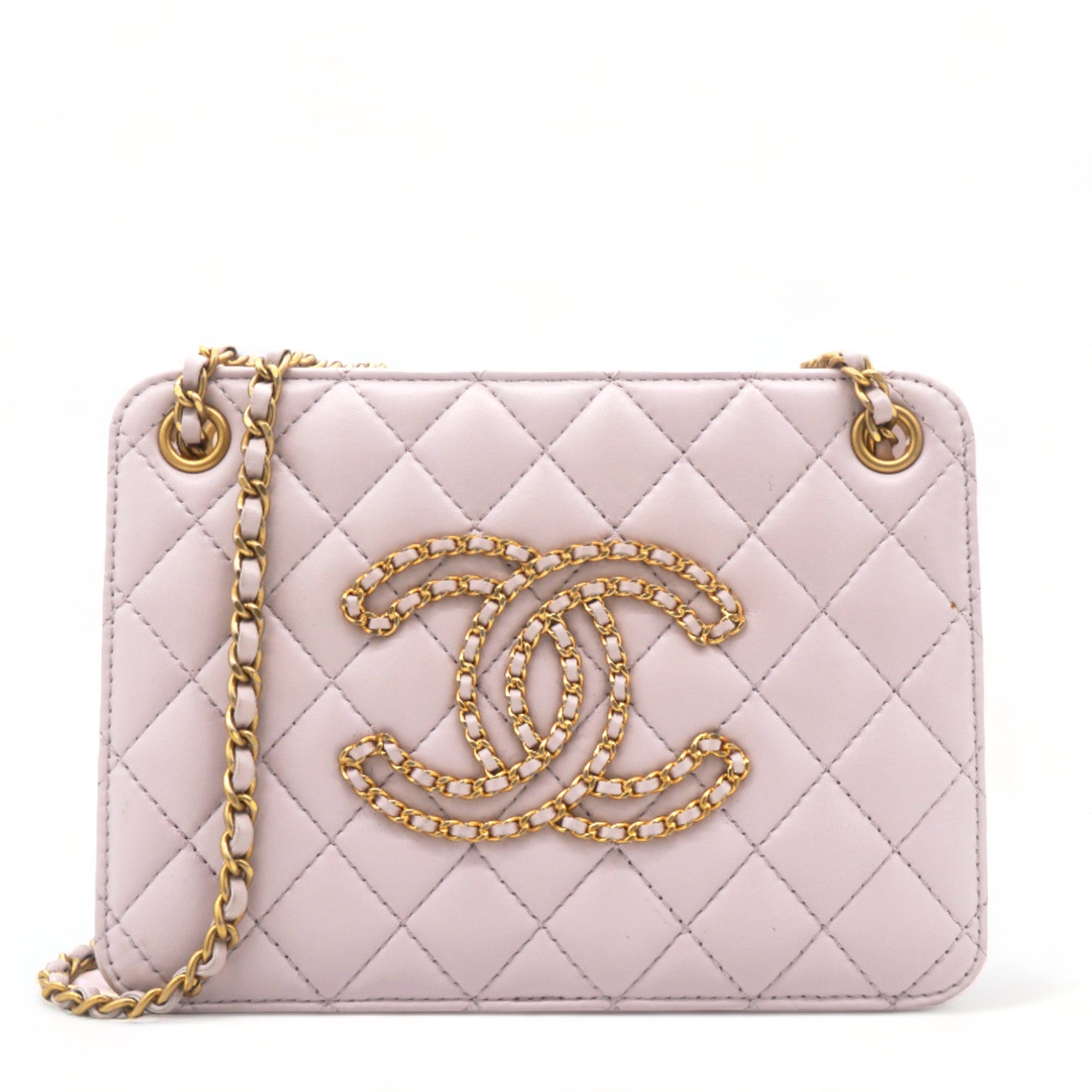 Chanel Calfskin Quilted Small CC Chain Accordion Tote Lilac Purple