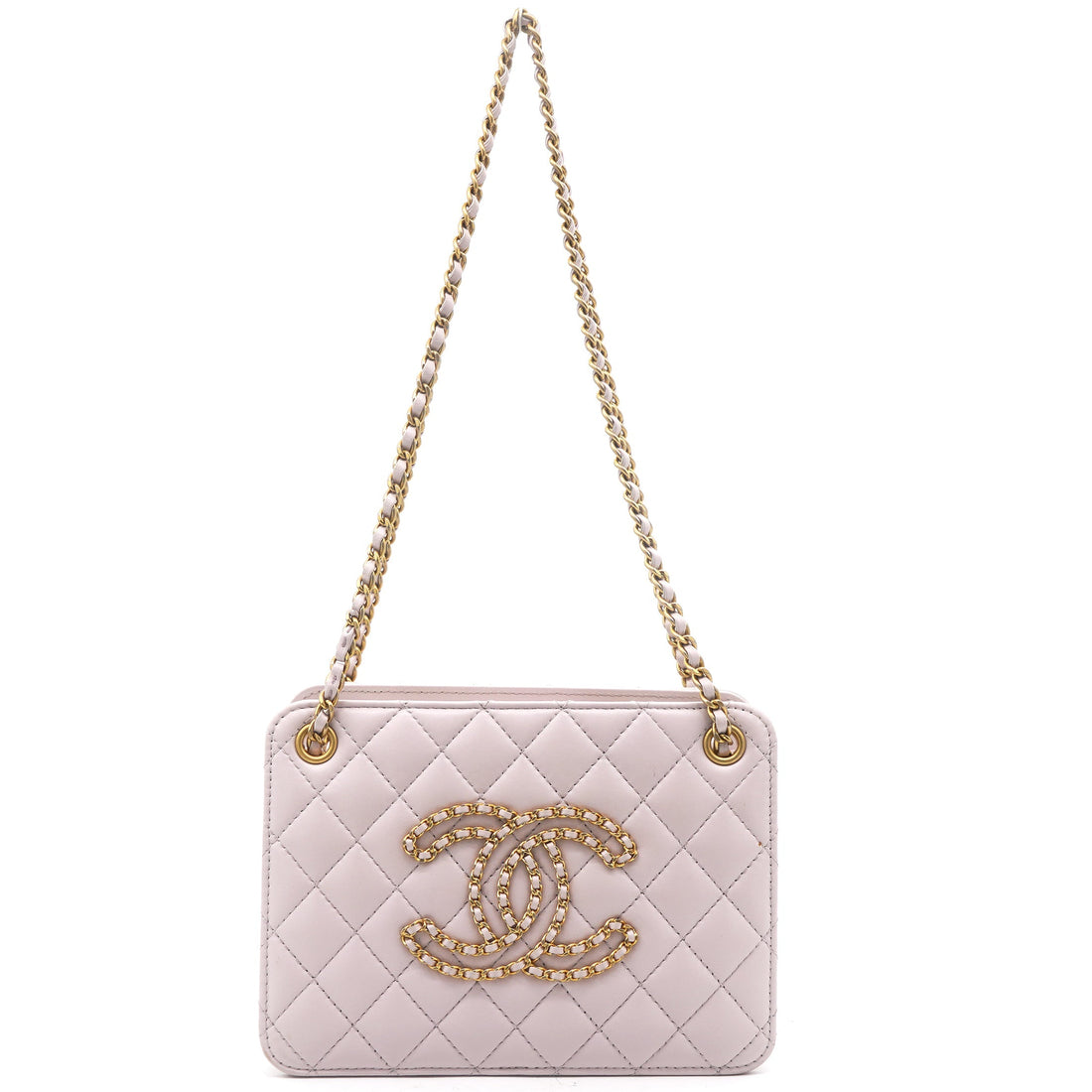 Chanel Calfskin Quilted Small CC Chain Accordion Tote Lilac Purple