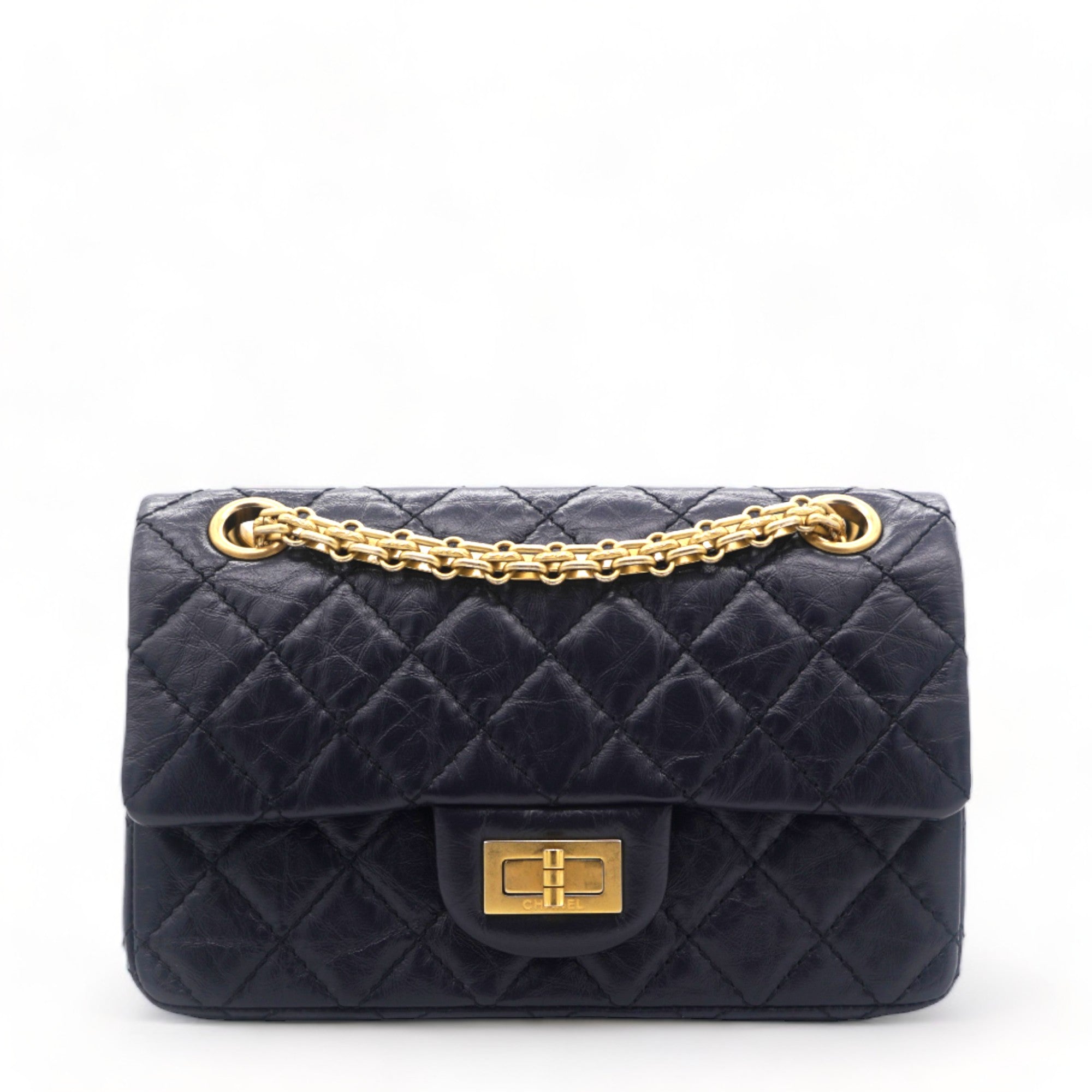 Chanel Navy Quilted Crinkled Leather Mini Reissue 2.55 Flap Bag