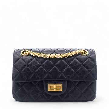 Chanel Navy Quilted Crinkled Leather Mini Reissue 2.55 Flap Bag