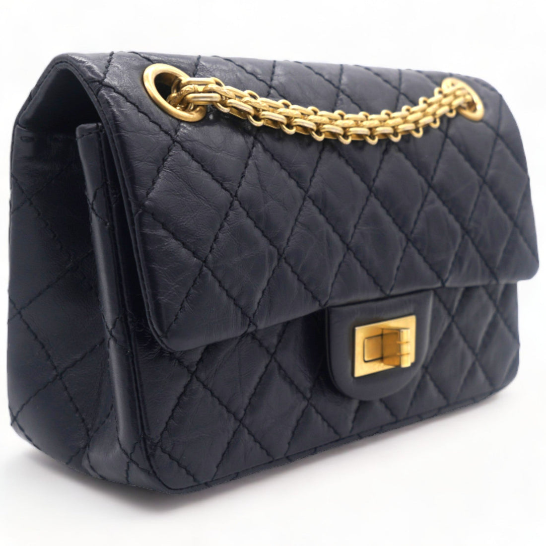 Chanel Navy Quilted Crinkled Leather Mini Reissue 2.55 Flap Bag