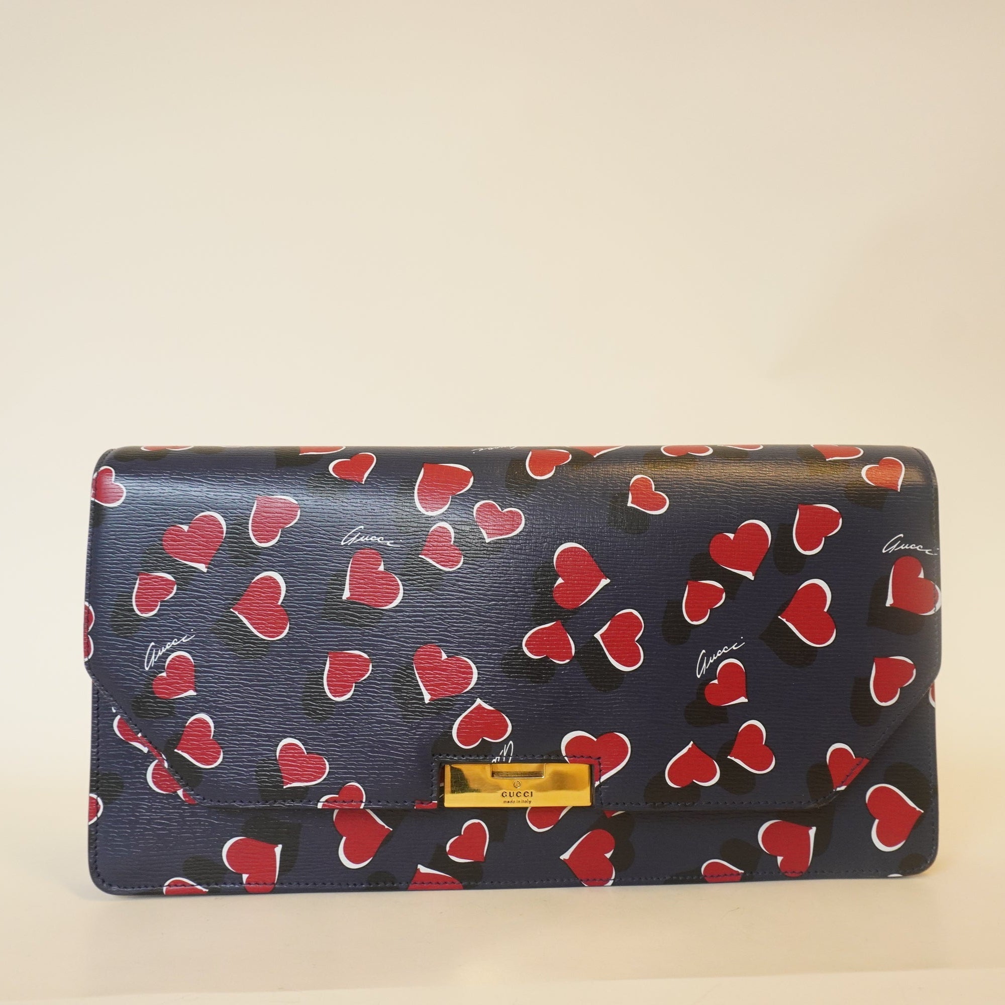 GG Blue Textured Calfskin Heartbeat Clutch