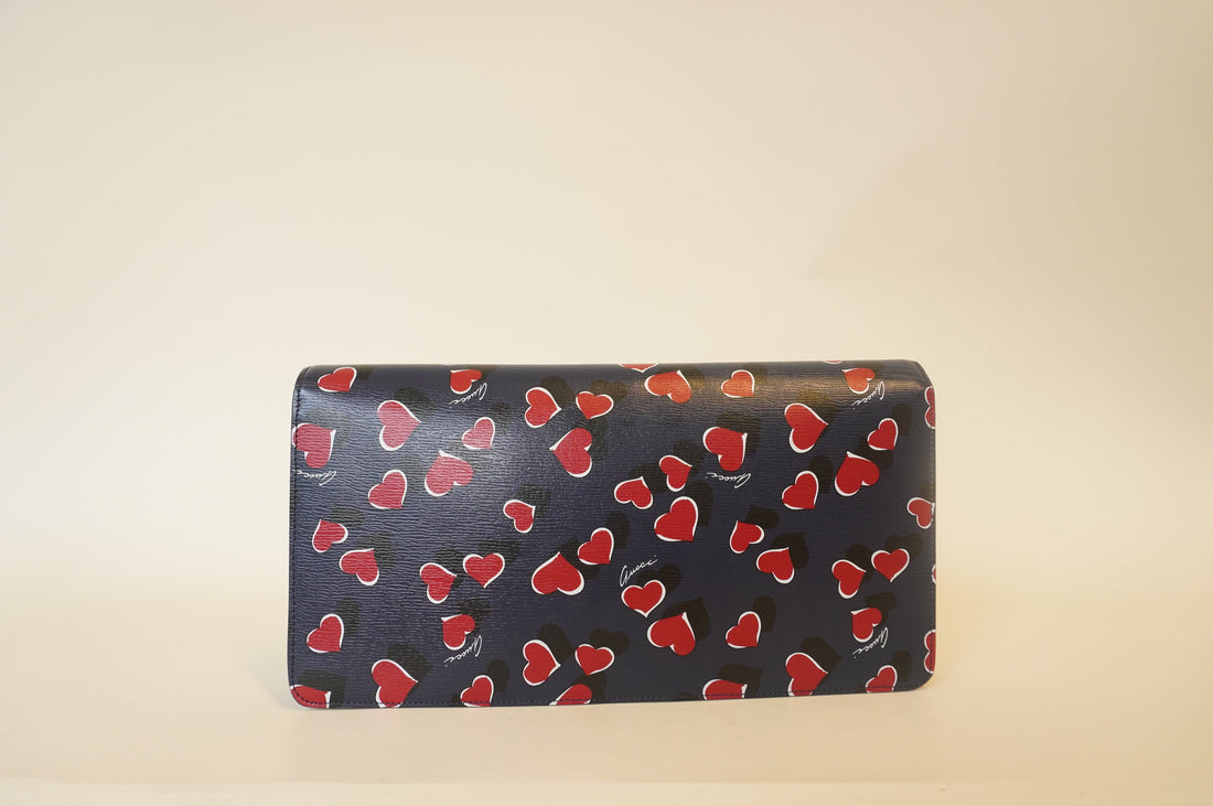 GG Blue Textured Calfskin Heartbeat Clutch