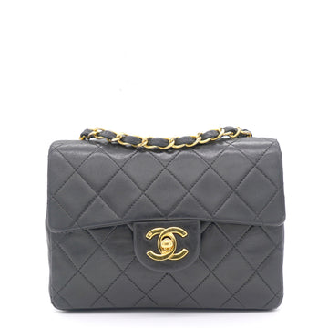 Chanel Vintage Black Quilted Leather Mini Square Classic Flap Bag