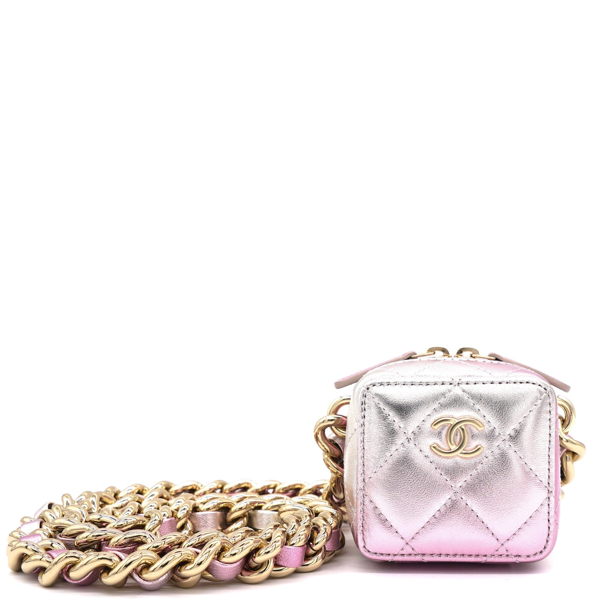 Chanel Gradient Metallic Gold and Pink Lambskin Clutch with Chain
