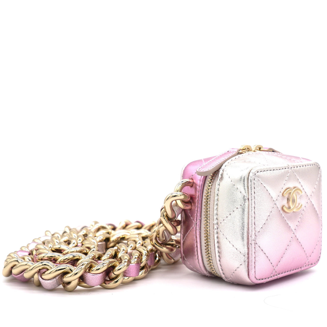 Chanel Gradient Metallic Gold and Pink Lambskin Clutch with Chain