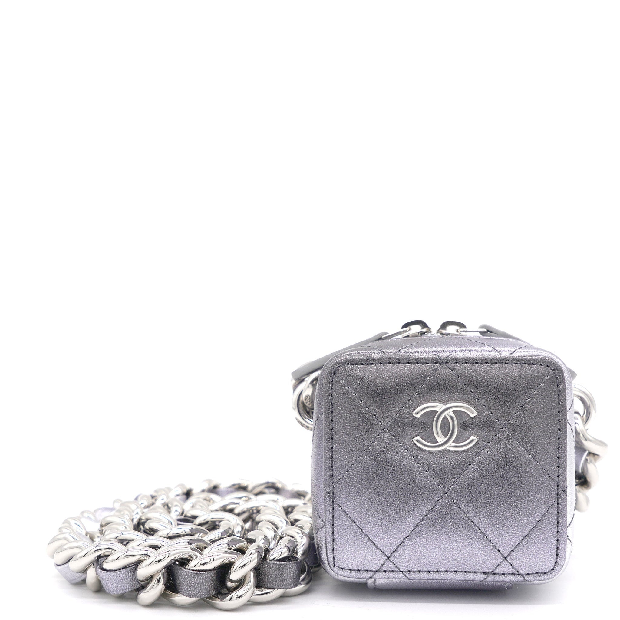 Chanel Gradient Metallic Silver and Purple Lambskin Clutch with Chain