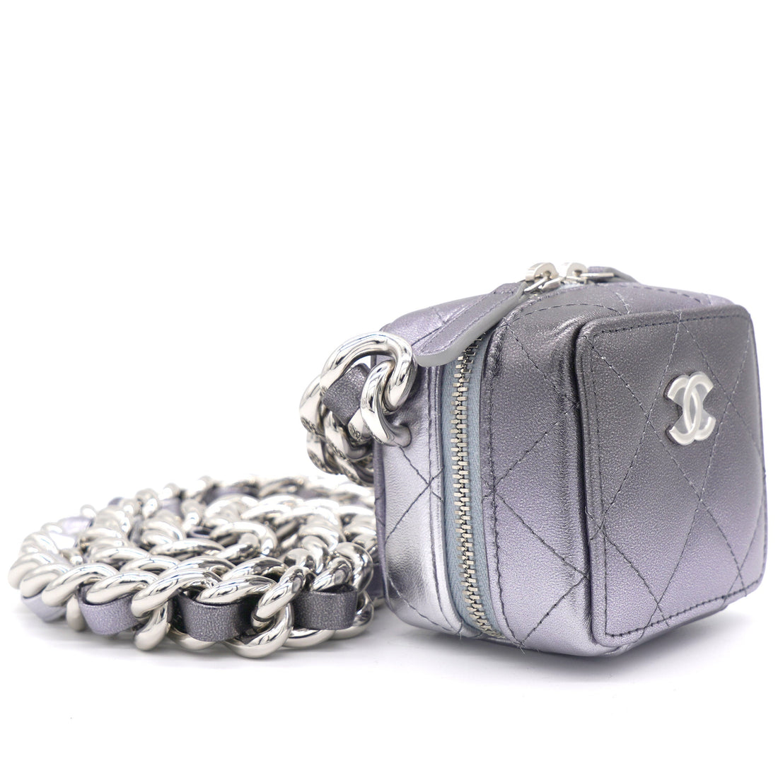 Chanel Gradient Metallic Silver and Purple Lambskin Clutch with Chain
