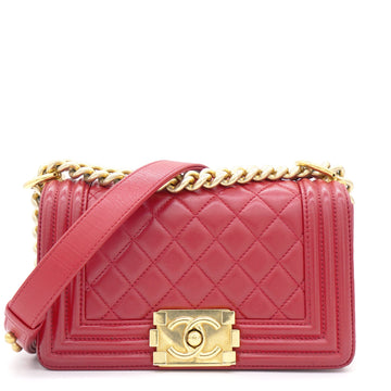 Chanel Red Quilted Lambskin Leather Small Boy Flap Bag