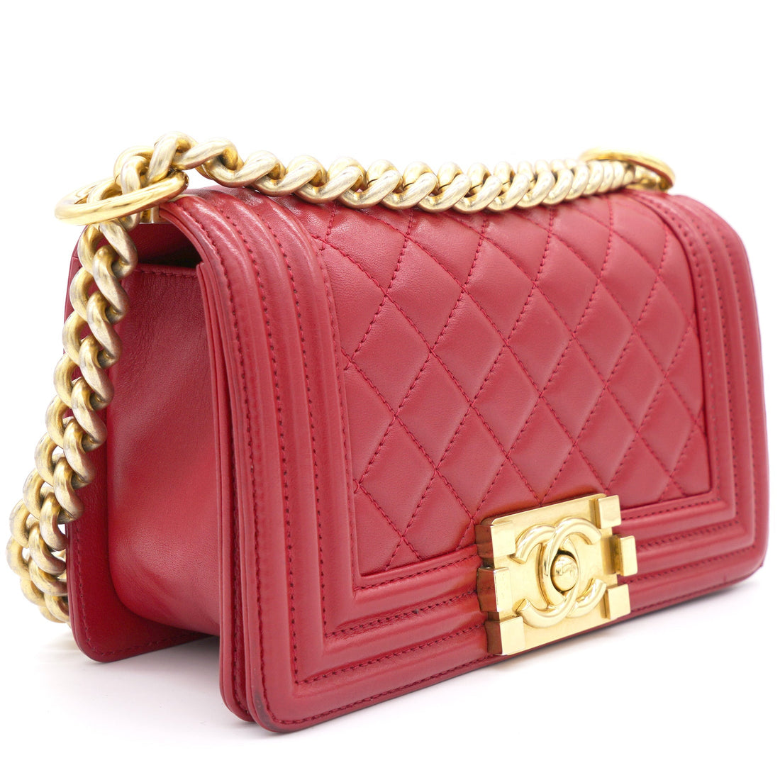 Chanel Red Quilted Lambskin Leather Small Boy Flap Bag