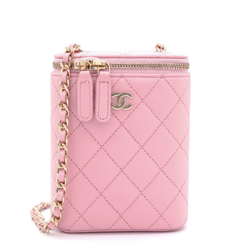 Chanel Caviar Quilted Small Vertical Coco Beauty Vanity Case With Chain Pink Sakura