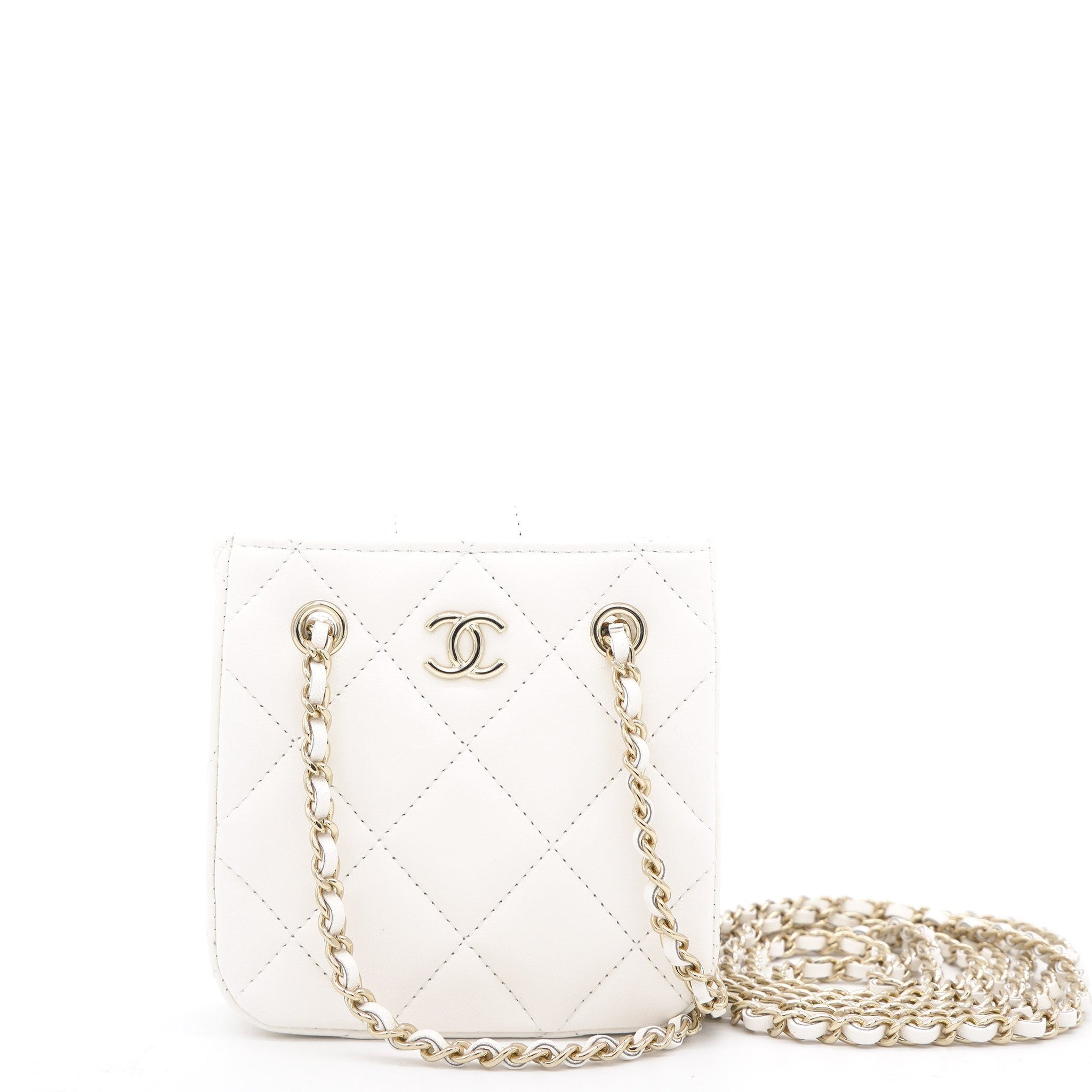 Chanel Lambskin Quilted Clutch with Double Chain White