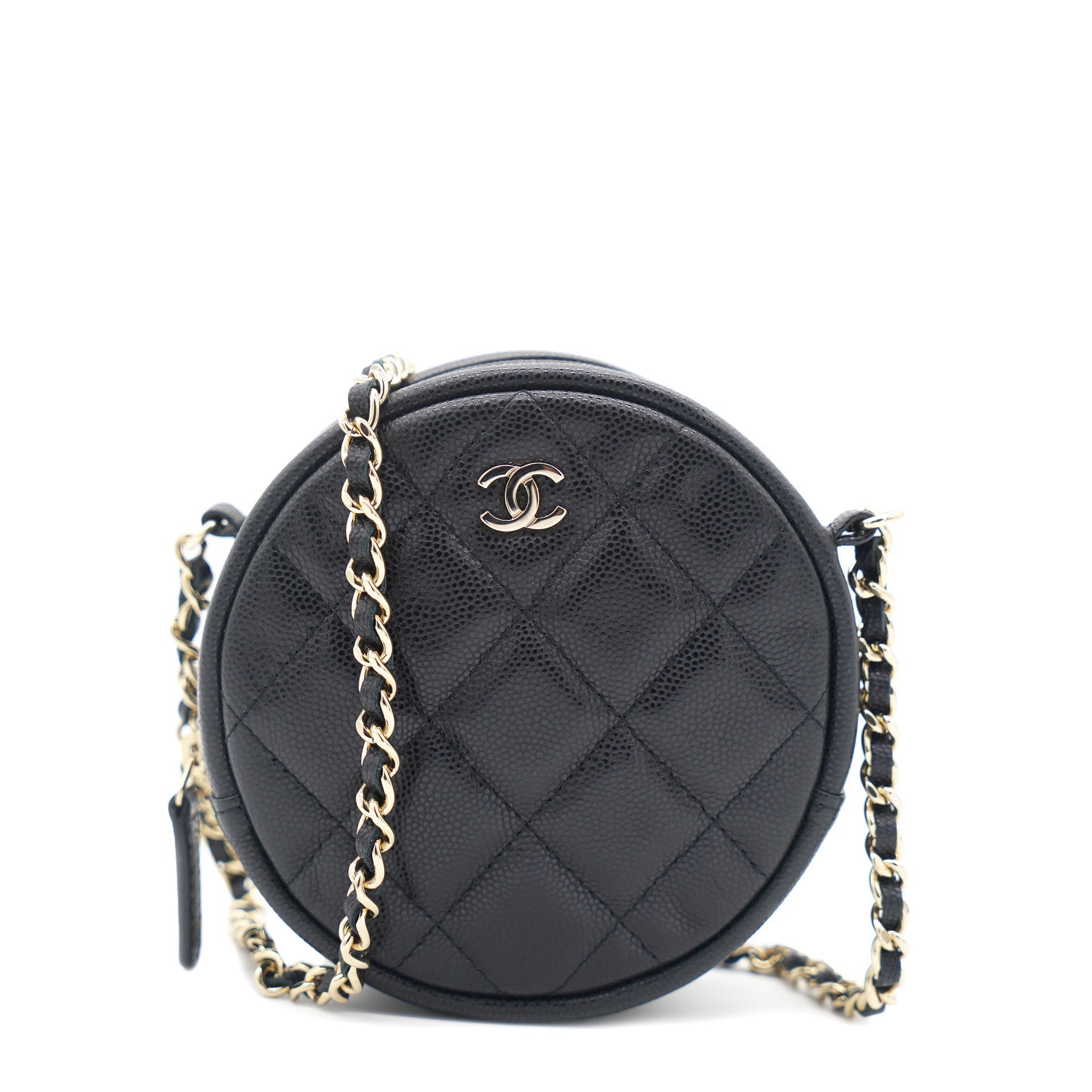 Chanel Mini Round Purse Vanity Caviar Leather Black