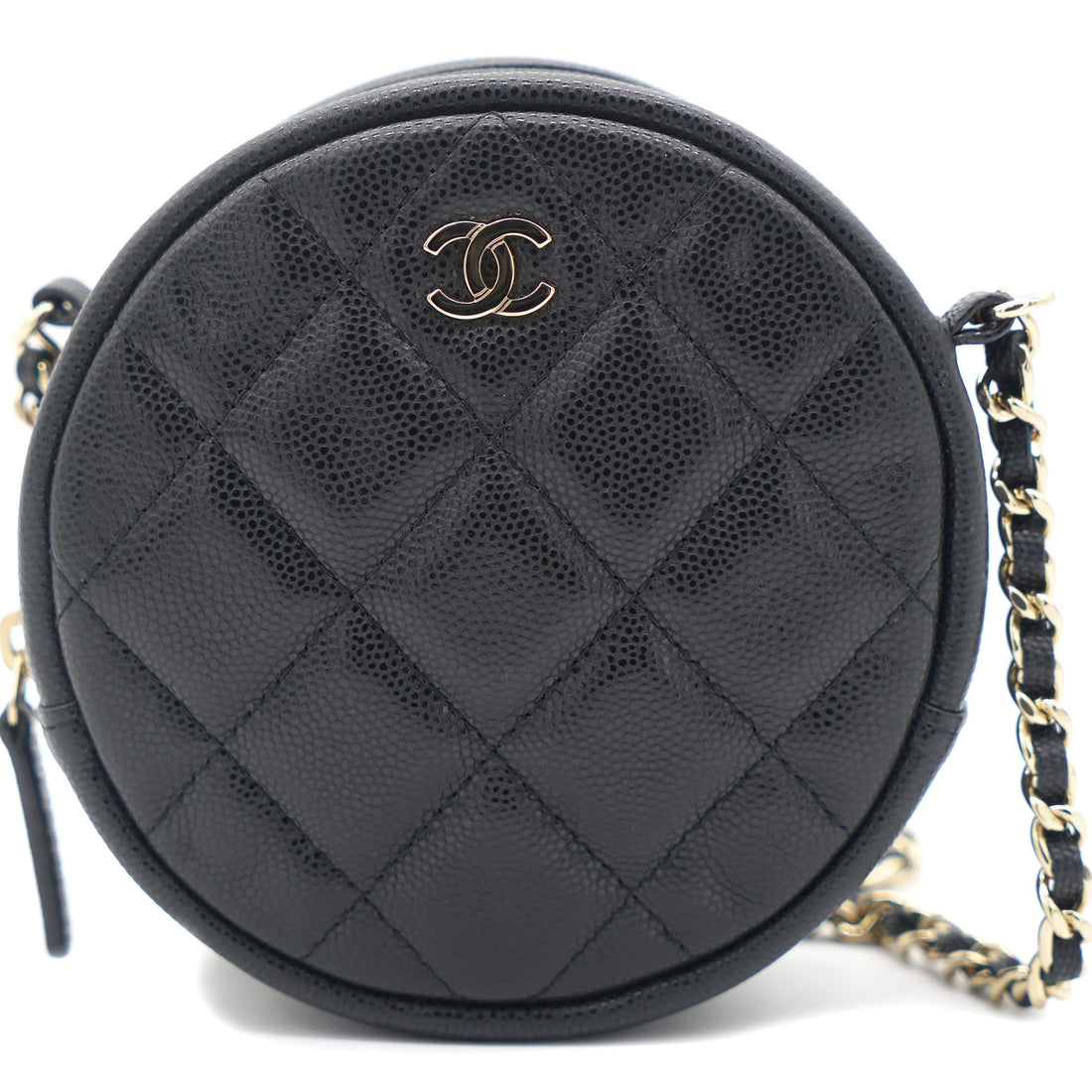 Chanel Mini Round Purse Vanity Caviar Leather Black