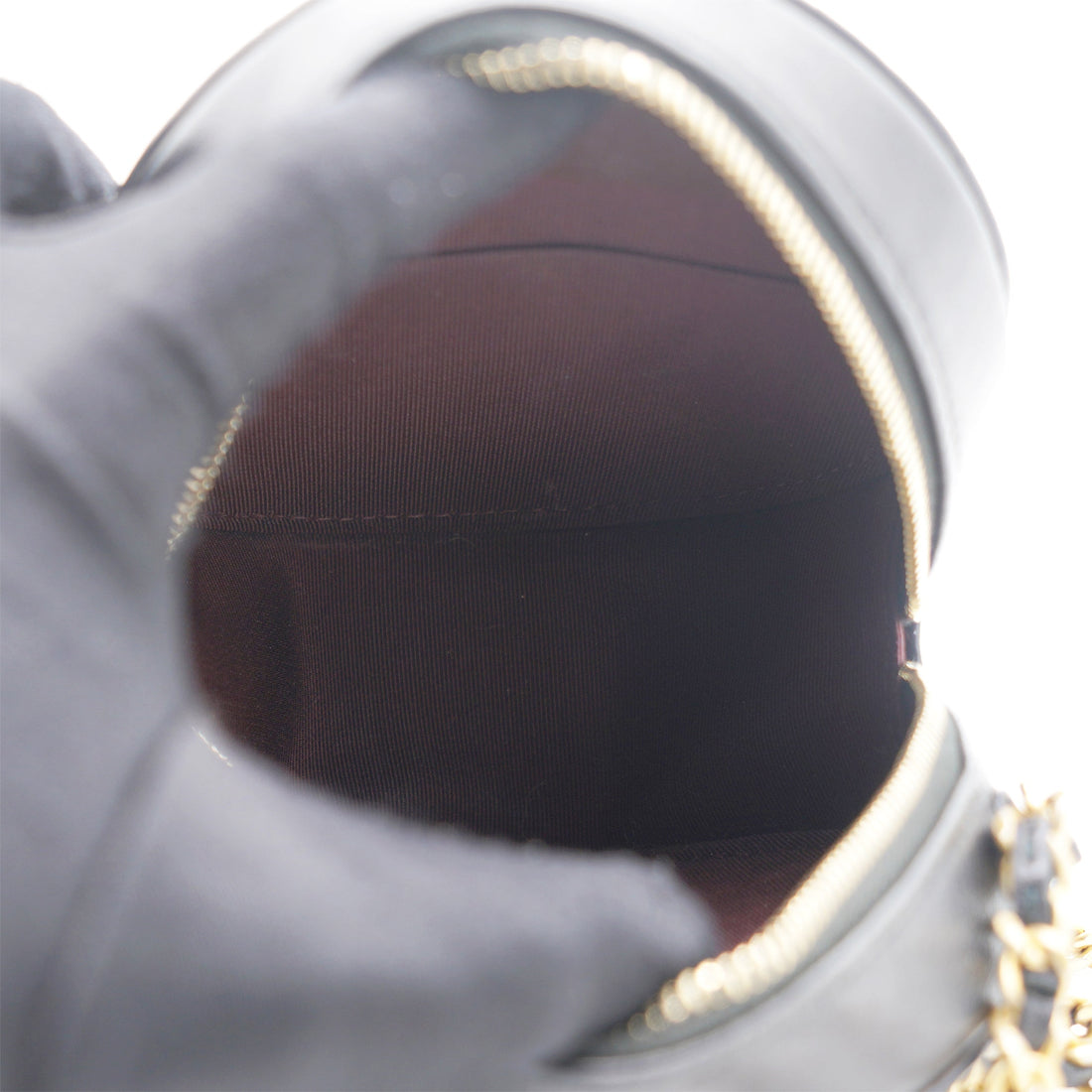 Chanel Mini Round Purse Vanity Lambskin Leather Black