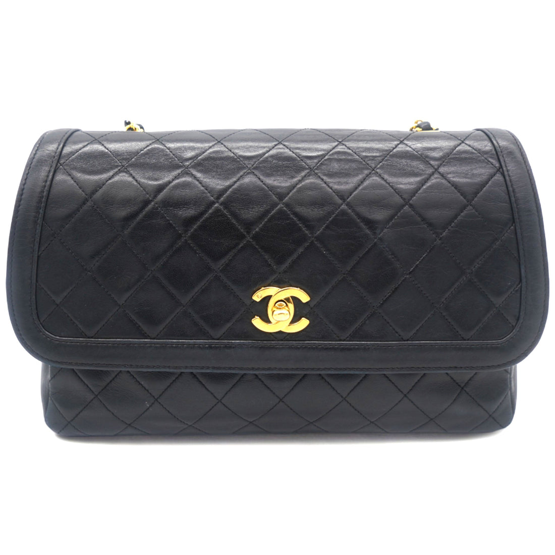 Chanel Vintage Lambskin Quilted Medium Single Flap Shoulder Bag Black