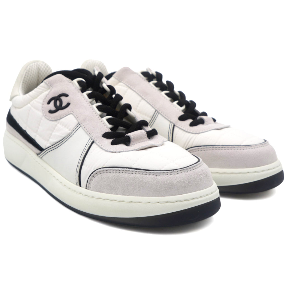 Chanel Suede Fabric Calfskin Women CC Sneakers 39