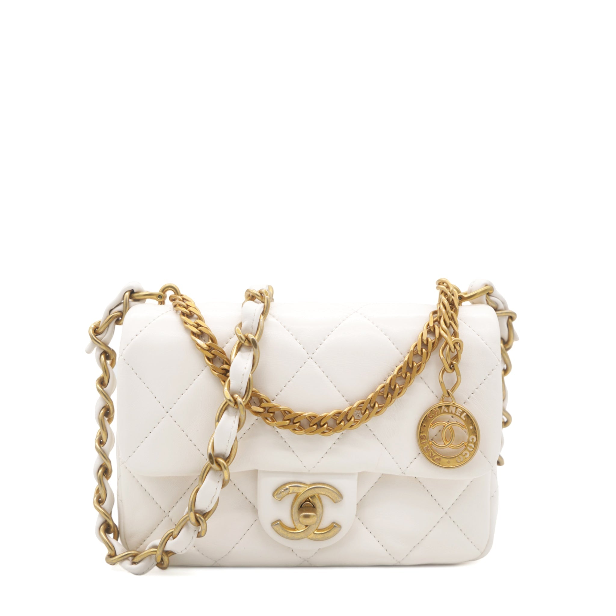 Chanel White Mini Quilted Single Flap Bag Shoulder Bag 23s