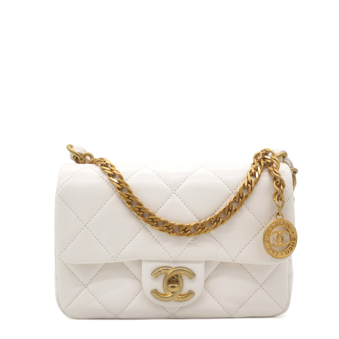 Chanel White Mini Quilted Single Flap Bag Shoulder Bag 23s
