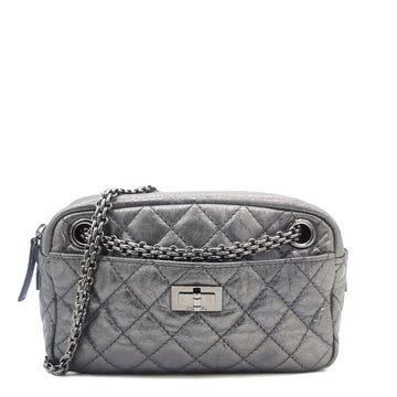 Chanel Metallic Aged Calfskin Quilted Small Reissue Camera Case Dark Silver