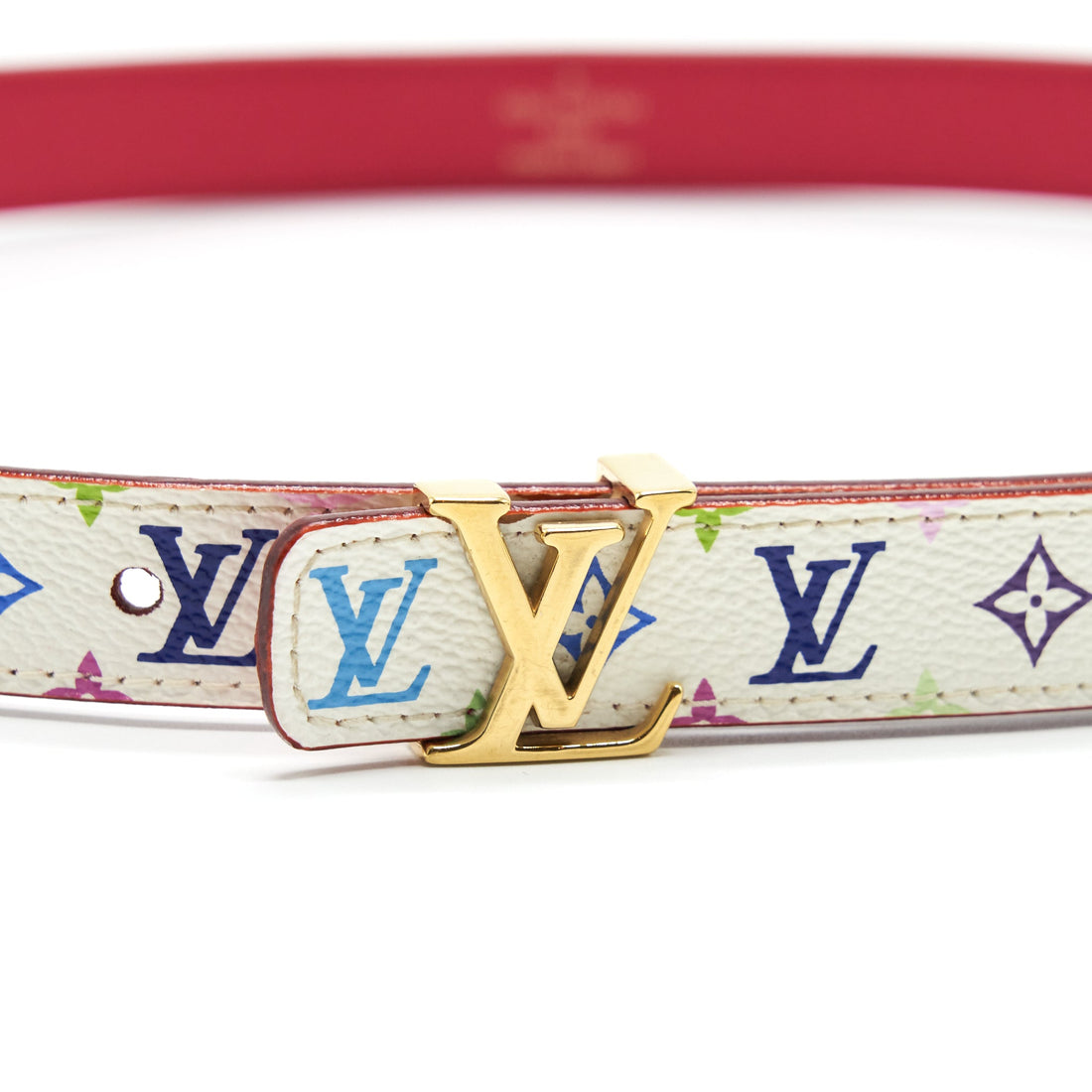 Louis Vuitton Size 80 White Monogram Multicolour Belt Gold Buckle
