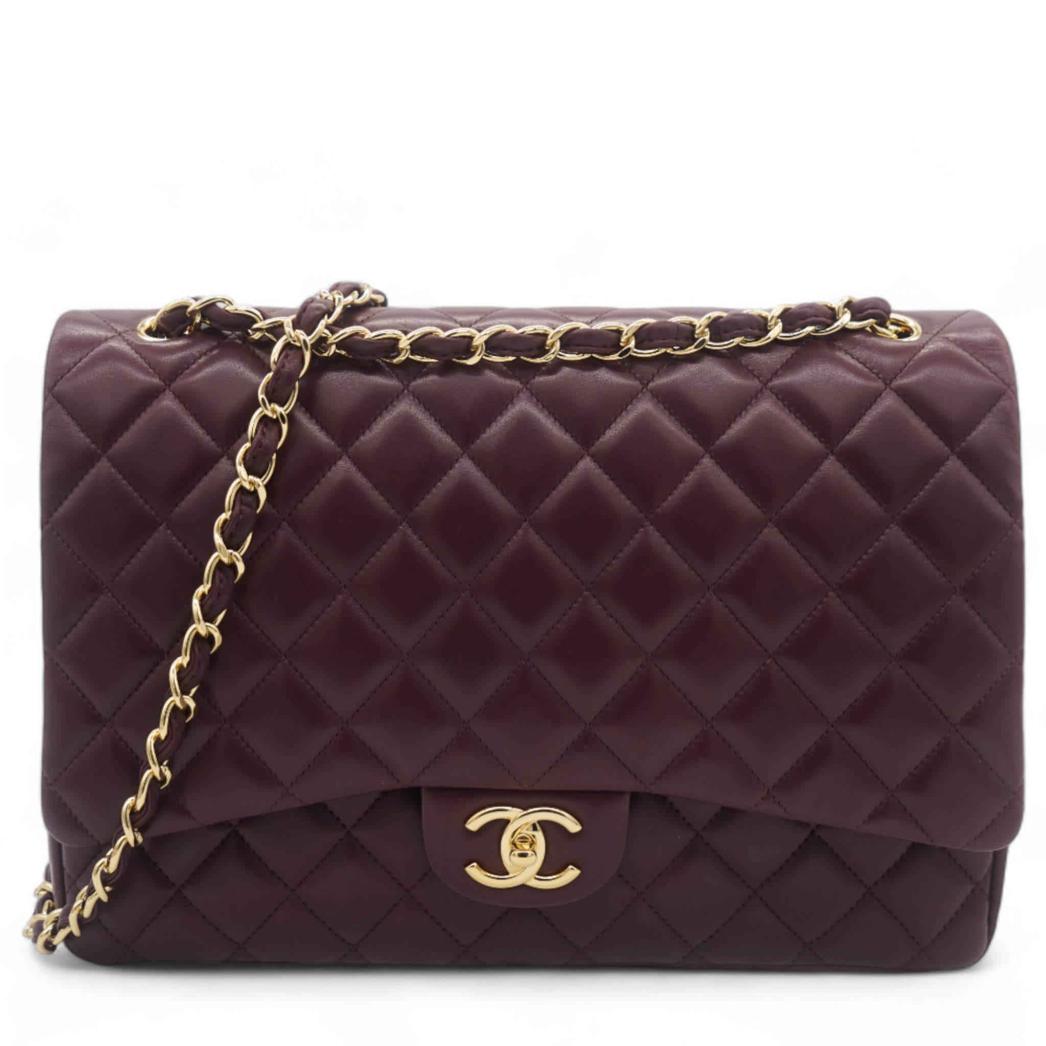 Chanel Burgundy Quilted Lambskin Leather Maxi Classic Double Flap Bag