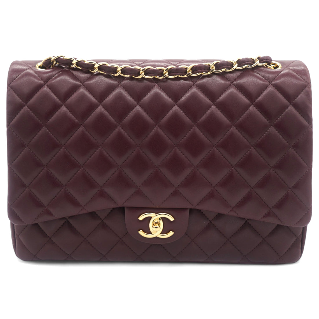 Chanel Burgundy Quilted Lambskin Leather Maxi Classic Double Flap Bag