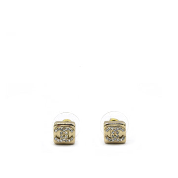 Chanel Square Rhinestone Gold CC Logo Earrings