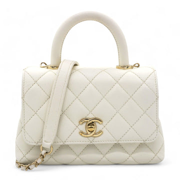 Chanel Caviar Quilted Mini Coco Handle Flap White
