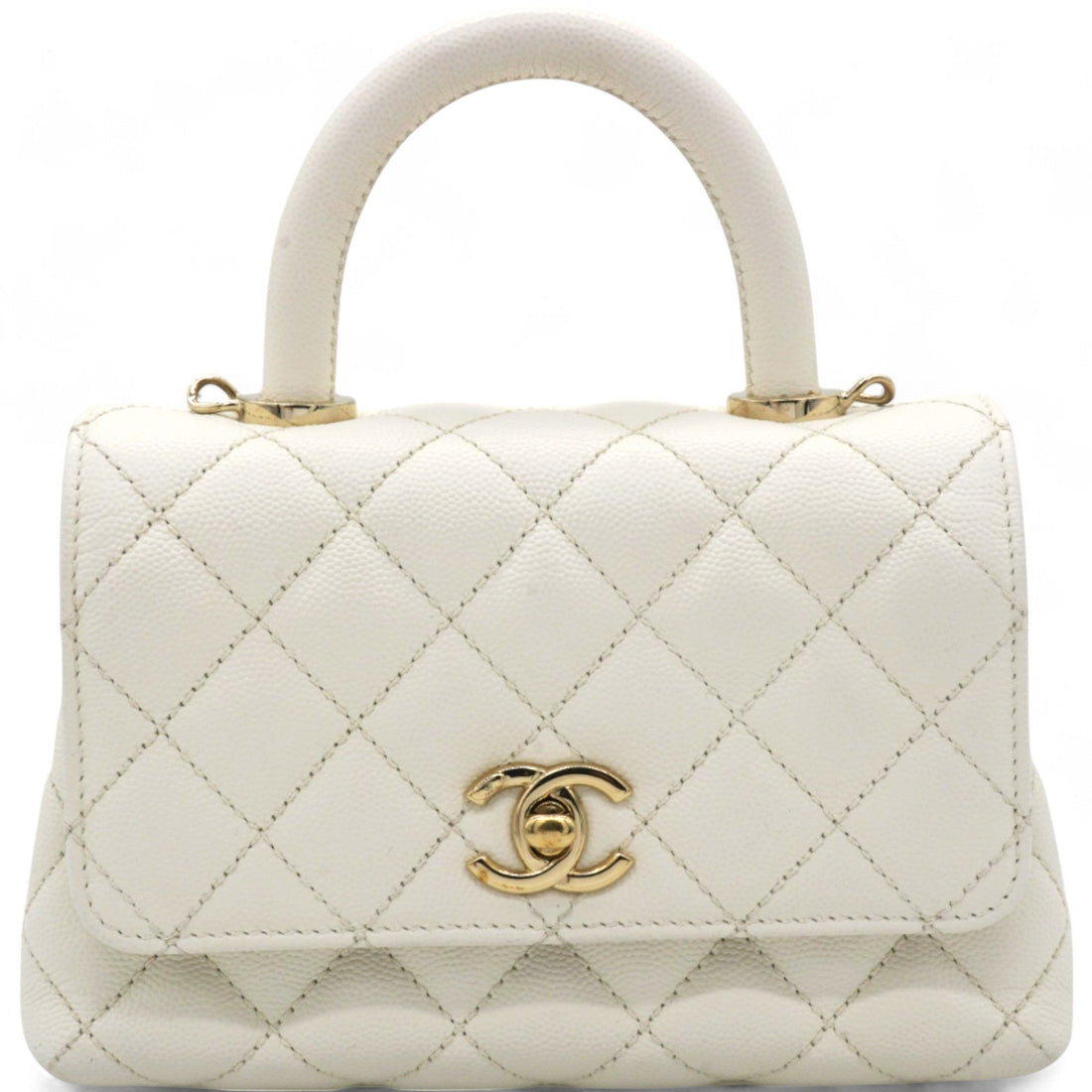Chanel Caviar Quilted Mini Coco Handle Flap White