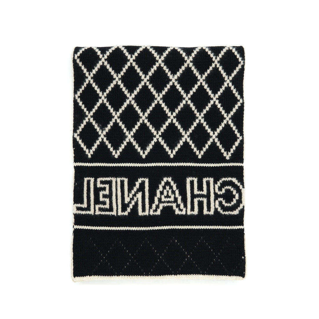 Chanel Cashmere/ Wool/ Silk printed Scarf in Black/ Light Grey