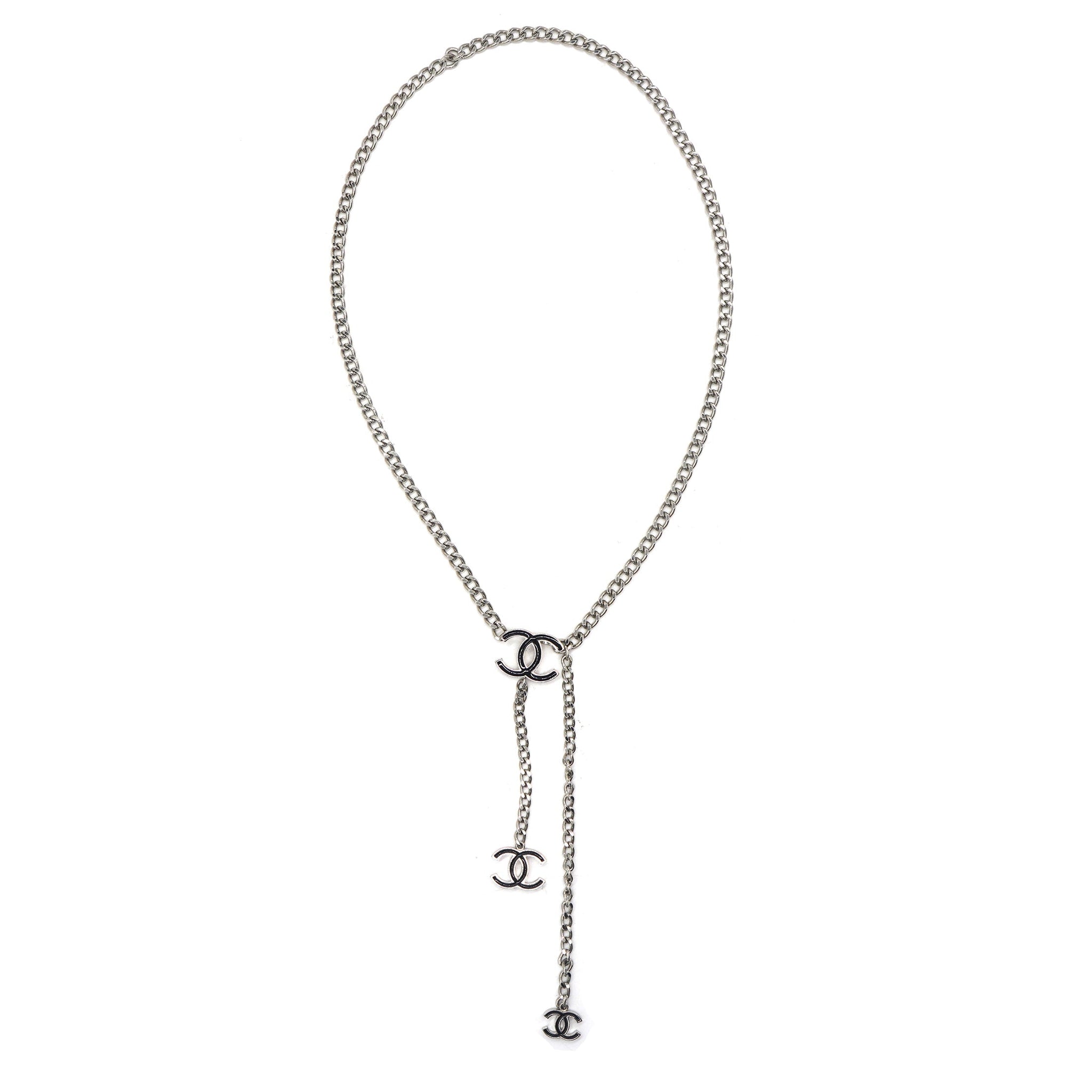 Chanel Silver Tone Enamel CC Charm Chain Belt