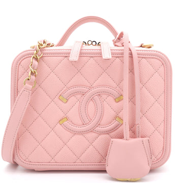 Chanel Pink Quilted Caviar Leather Medium CC Filigree Vanity Case Bag